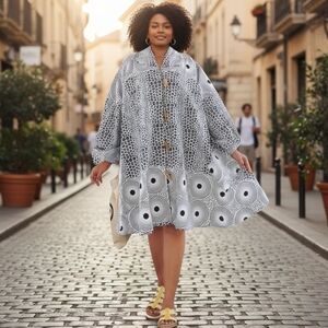 India Batik Dress Wax Cotton Tribal Print Tunic Ethnic Fashion One Size NEW